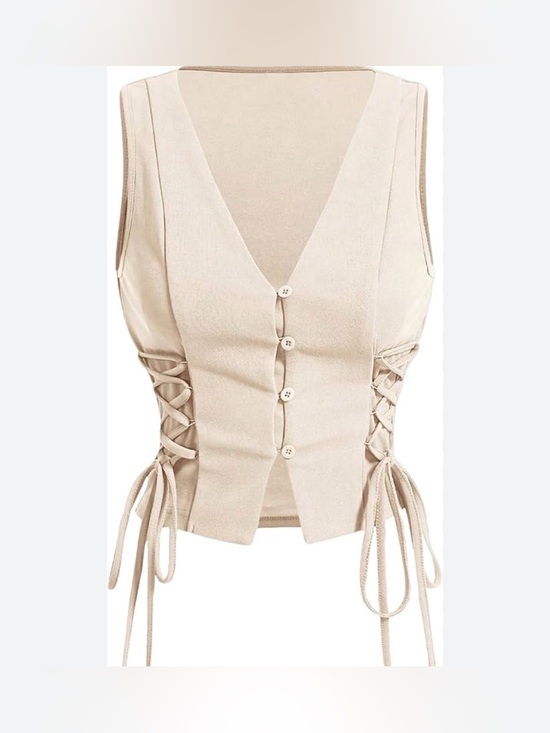 Tops - Lace Up vest cream crop tank top V-neck size Large